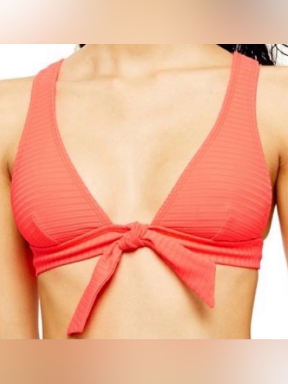 Topshop Bikini Top 8 Wide Rib Tie Front Longline